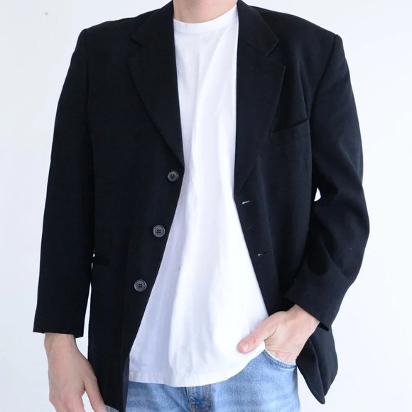 Vintage Bendetti Black Triple Button 100% Wool Blazer Size See Measurements - Picture 1 of 14